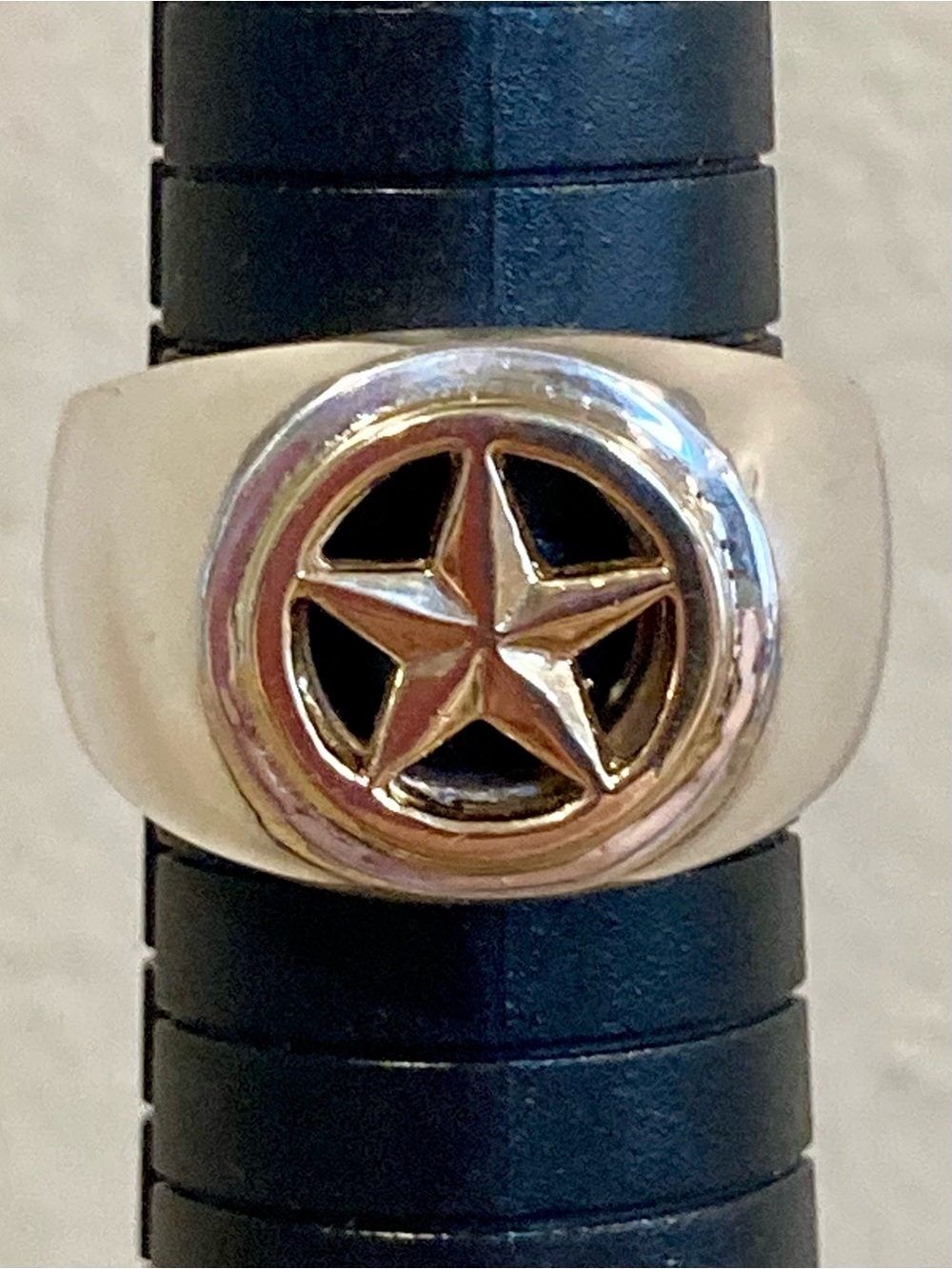 Sterling Silver & 14K Gold Lone Star Signet Ring Size 9.25 19 Grams - Picture 8 of 17